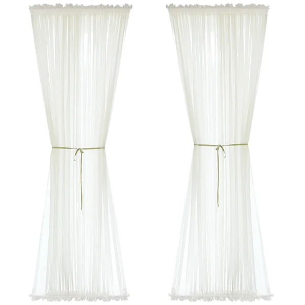 White Lace Coffee Mesh Pure Yarn Up and Down Fixed Curtain for Bar Kitchen Cabinet Glass Door - Image 5