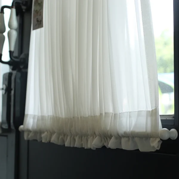 White Lace Coffee Mesh Pure Yarn Up and Down Fixed Curtain for Bar Kitchen Cabinet Glass Door - Image 3