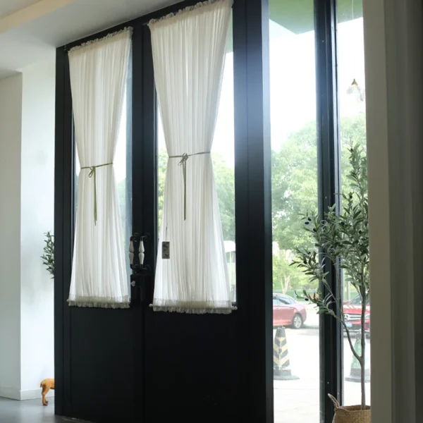 White Lace Coffee Mesh Pure Yarn Up and Down Fixed Curtain for Bar Kitchen Cabinet Glass Door - Image 2