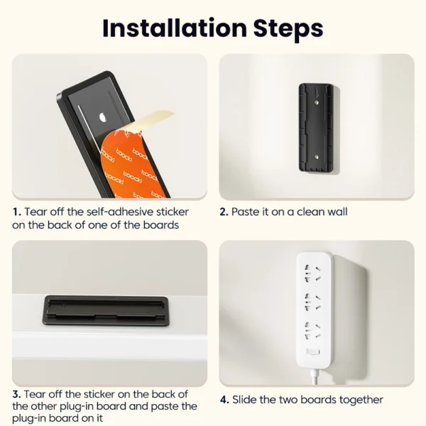 Toocki Self-Adhesive Power Socket Strip Fixator Wall Mounted Self Adhesive Punch Free Row Plug Holder for Kitchen Home Office - Image 6