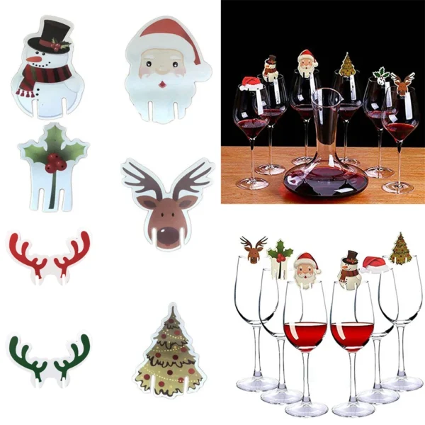 Wine Glass Card Christmas Cup Card Ornaments Place Cards 10pcs 60*36MM DIY Decor Home Decoration Kitchen Santa Hat - Image 2