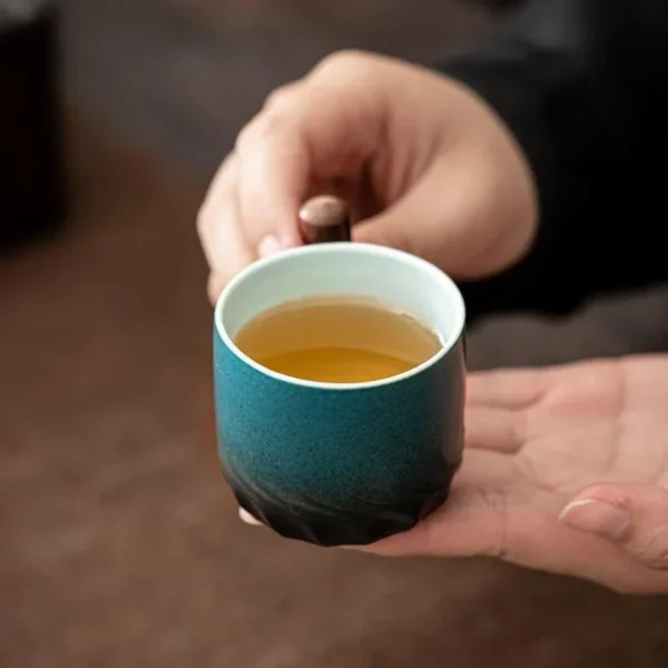 Creative Handmade Vintage Coffee Cup with Wooden Handle Ceramic Exquisite Retro Tea Mugs Gift Kitchen Bar Home Kiln Design Drink - Image 5