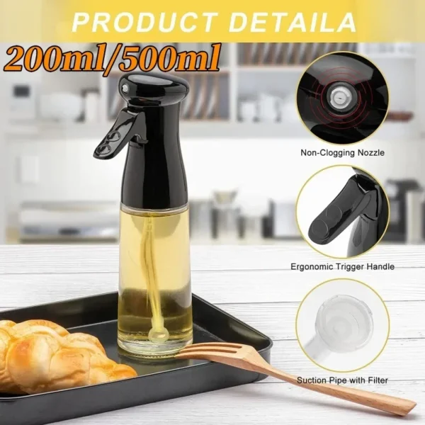 200/500ml Oil Spray Bottle Home Kitchen Cooking Oil Dispenser Fitness Fat Loss Camping BBQ Baking Vinegar Soy Sauce Sprayer