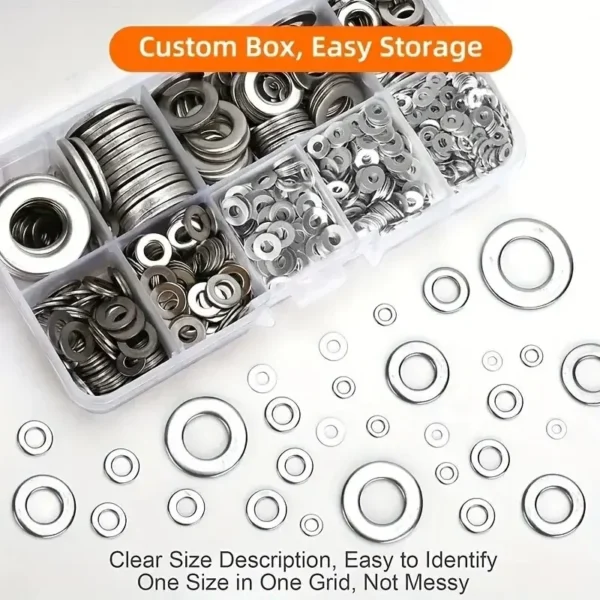 360pcs 304 Stainless Steel Flat Washers Set, Perfect For Home Decor, Factory Repair, Kitchens, Shops & More - Image 3