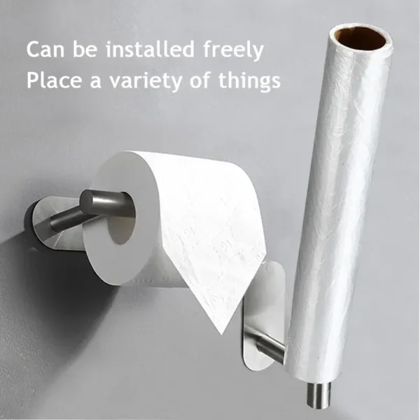 1pc Stainless Steel Paper Towel Holder No Punch Wall Mount Paper Roll Shelving Toilet Home Bathroom Kitchen Organizer - Image 4